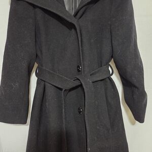 Ellen Tracy Black Wool Blend Belted Trench Coat Sz 10